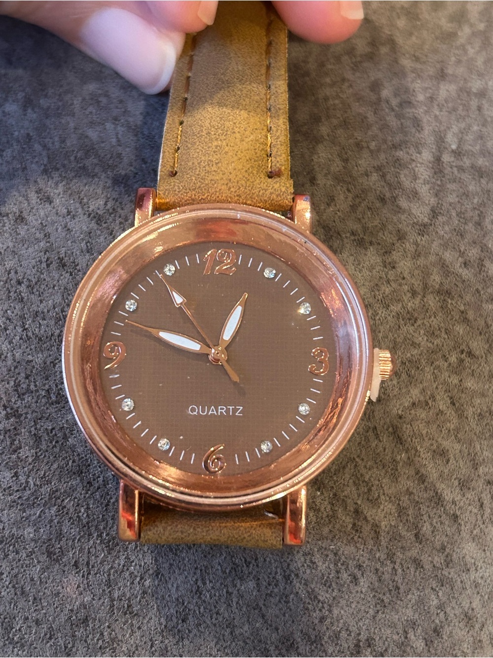 Quartz Women's Brown Faux Suede Strap Watch with Rose Gold Case